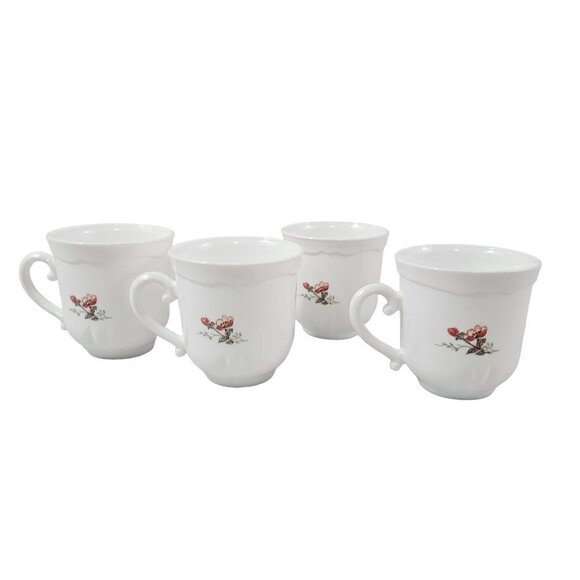 Acropal France White with Floral Accent 6 Oz Coffee Tea Mugs Cups – Set of 4 - Picture 3 of 16